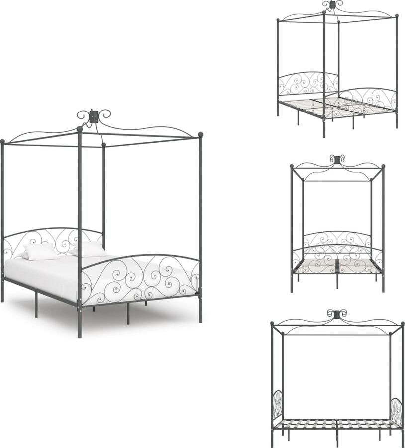 VidaXL Bedframe Bedframes Bed Bedden Hemelbedframe metaal grijs 120x200 cm