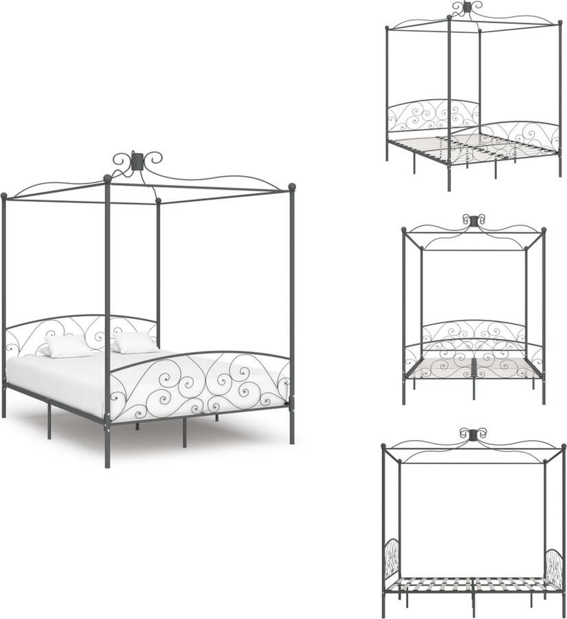 VidaXL Bedframe Bedframes Bed Bedden Hemelbedframe metaal grijs 180x200 cm