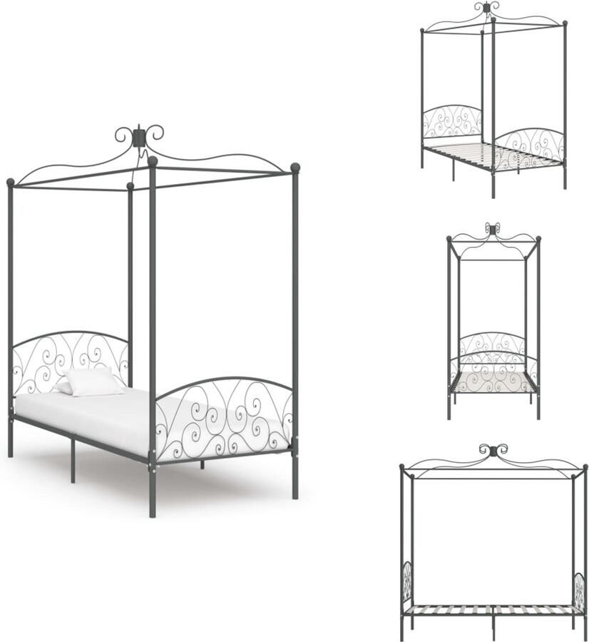 VidaXL Bedframe Bedframes Bed Bedden Hemelbedframe metaal grijs 90x200 cm