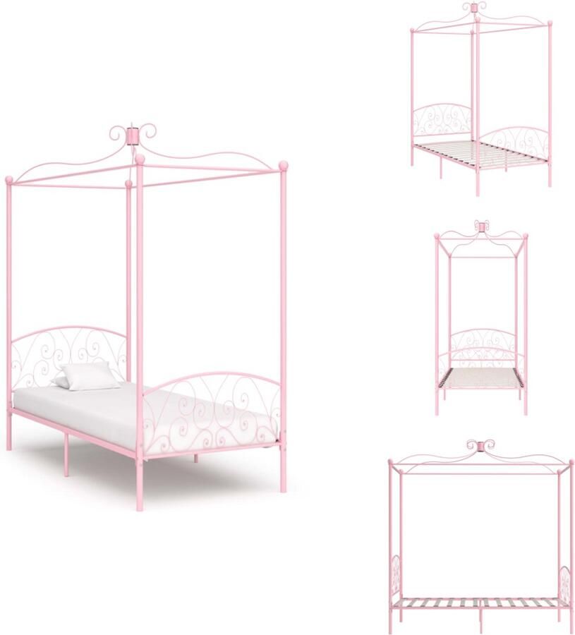 VidaXL Bedframe Bedframes Bed Bedden Hemelbedframe metaal roze 100x200 cm