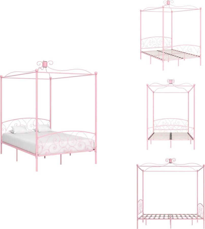 VidaXL Hemelbedframe Metaal Roze 211 x 129 x 227 cm 120 x 200 cm Montage vereist Bed