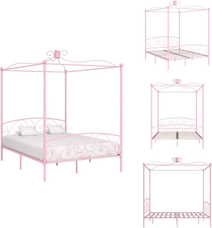 VidaXL Bedframe Bedframes Bed Bedden Hemelbedframe metaal roze 160x200 cm