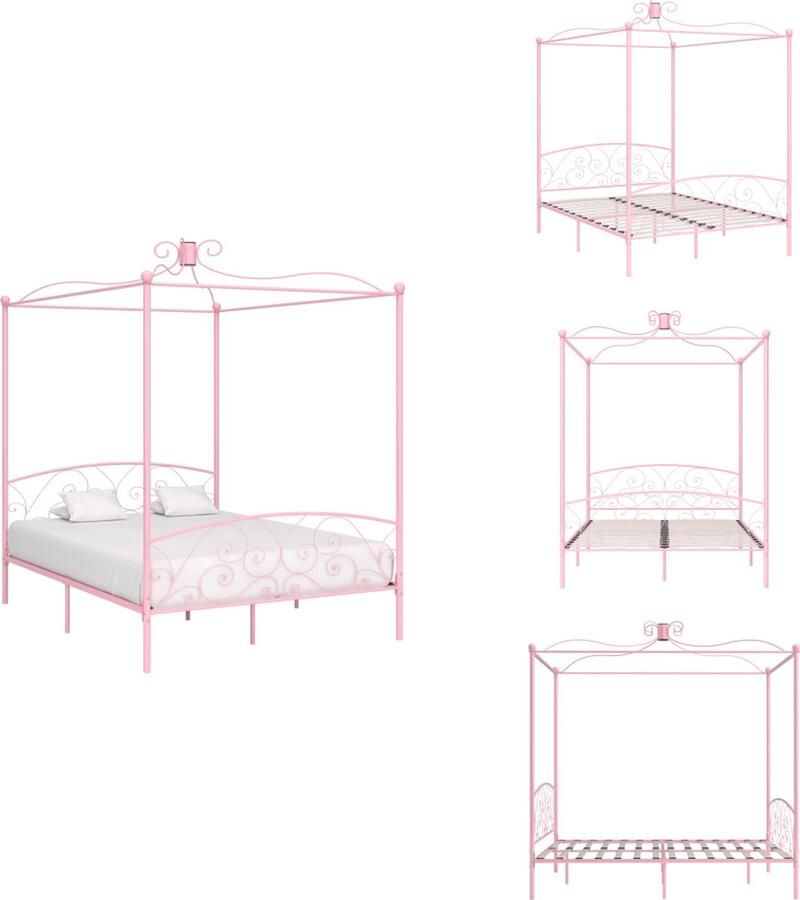 VidaXL Bedframe Bedframes Bed Bedden Hemelbedframe metaal roze 180x200 cm
