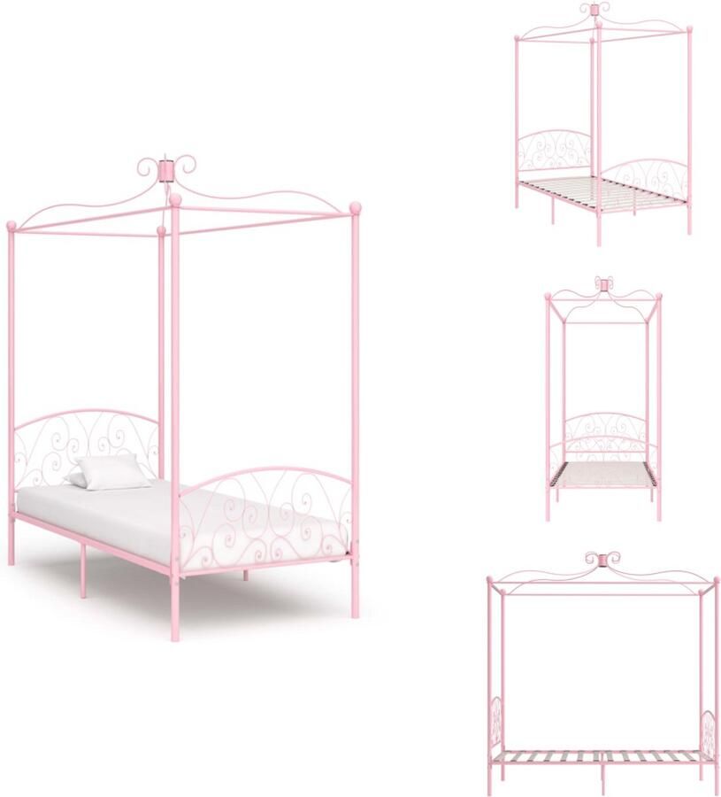 VidaXL Bedframe Bedframes Bed Bedden Hemelbedframe metaal roze 90x200 cm