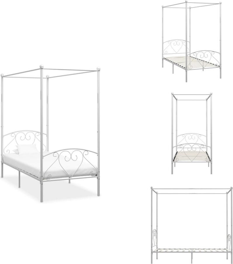 VidaXL Bedframe Bedframes Bed Bedden Hemelbedframe metaal wit 100x200 cm