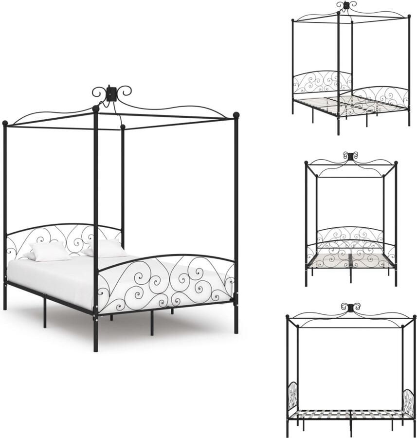 VidaXL Bedframe Bedframes Bed Bedden Hemelbedframe metaal zwart 140x200 cm
