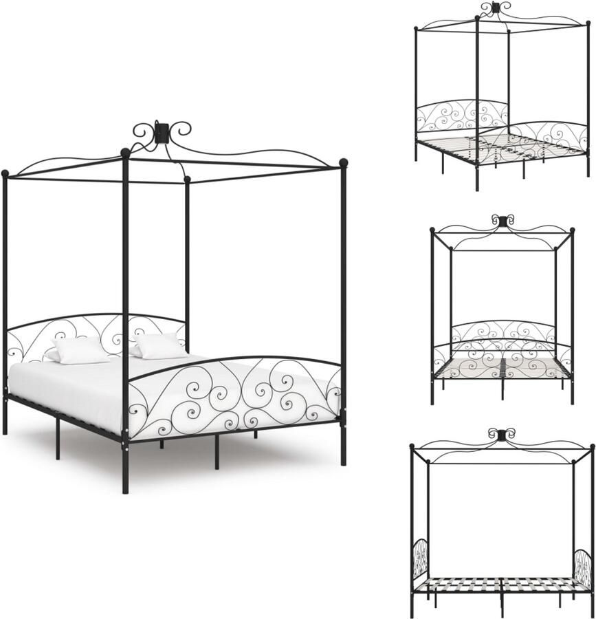 VidaXL Bedframe Bedframes Bed Bedden Hemelbedframe metaal zwart 160x200 cm