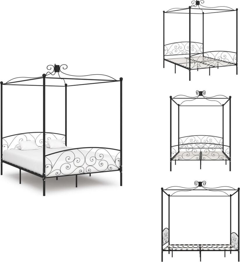 VidaXL Bedframe Bedframes Bed Bedden Hemelbedframe metaal zwart 180x200 cm