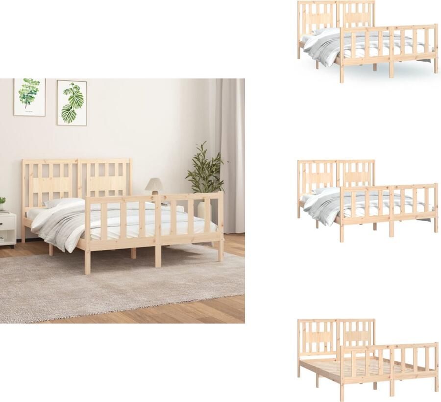 VidaXL Bedframe Bedframes Bed Bedombouw Bedframe met hoofdbord massief grenenhout 120x200 cm