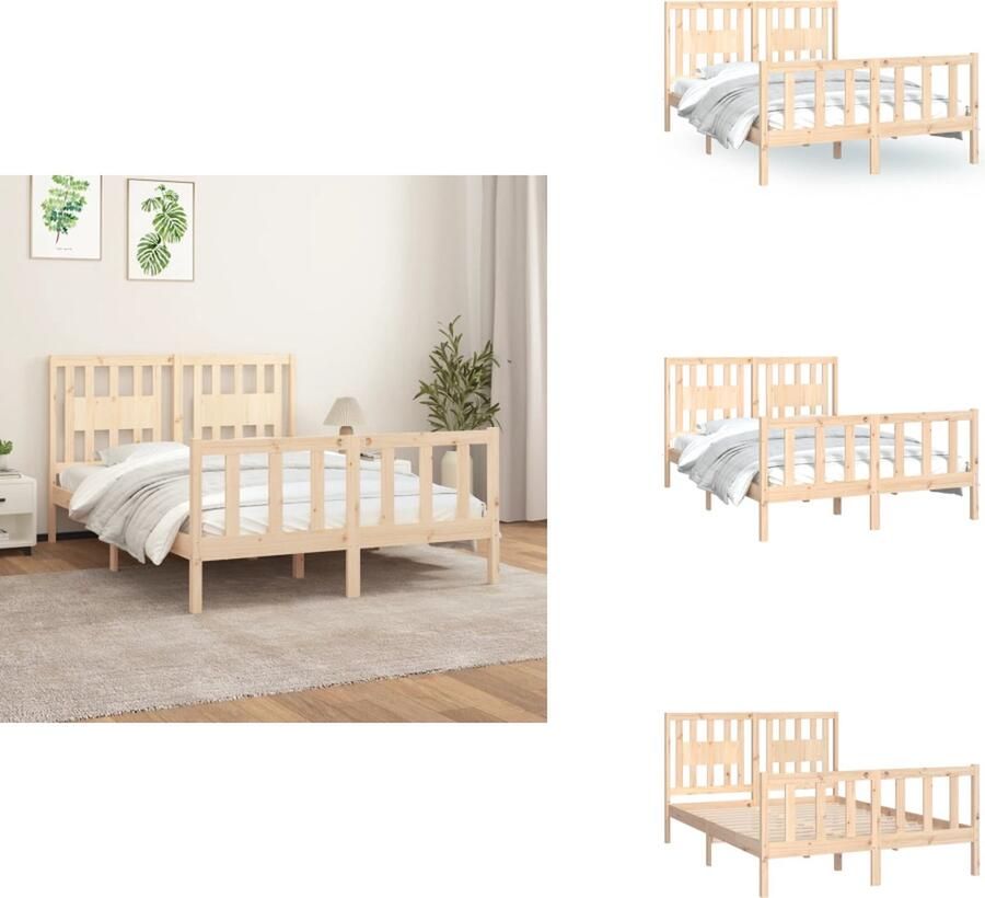 VidaXL Bedframe Bedframes Bed Bedombouw Bedframe met hoofdbord massief grenenhout 140x200 cm