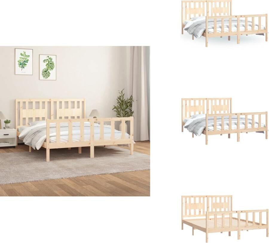 VidaXL Bedframe Bedframes Bed Bedombouw Bedframe met hoofdbord grenenhout 150x200 cm 5FT King Size