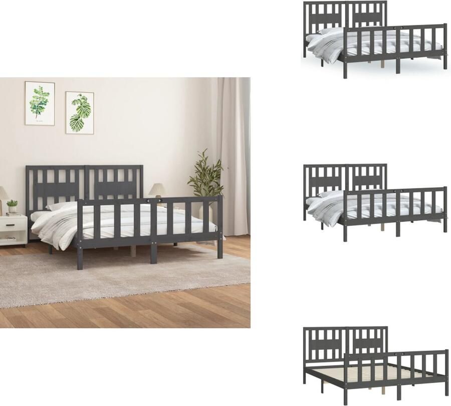 VidaXL Bedframe Bedframes Bed Bedombouw Bedframe en hoofdbord grenenhout grijs 150x200 cm 5FT King Size