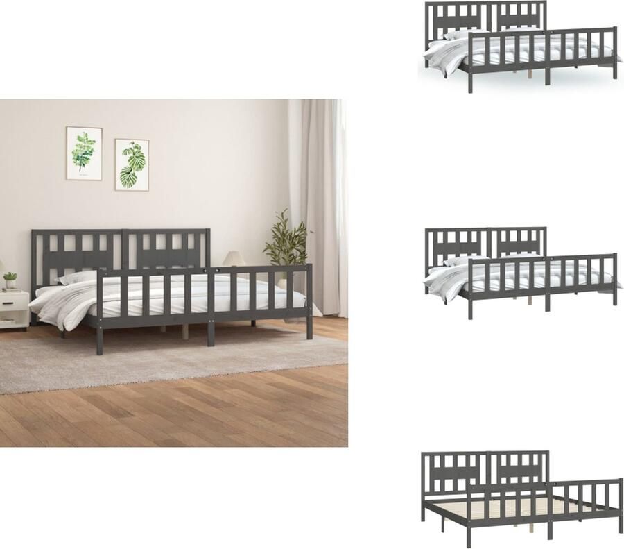 VidaXL Bedframe Bedframes Bed Bedombouw Bedframe met hoofdbord massief grenenhout grijs 200x200 cm