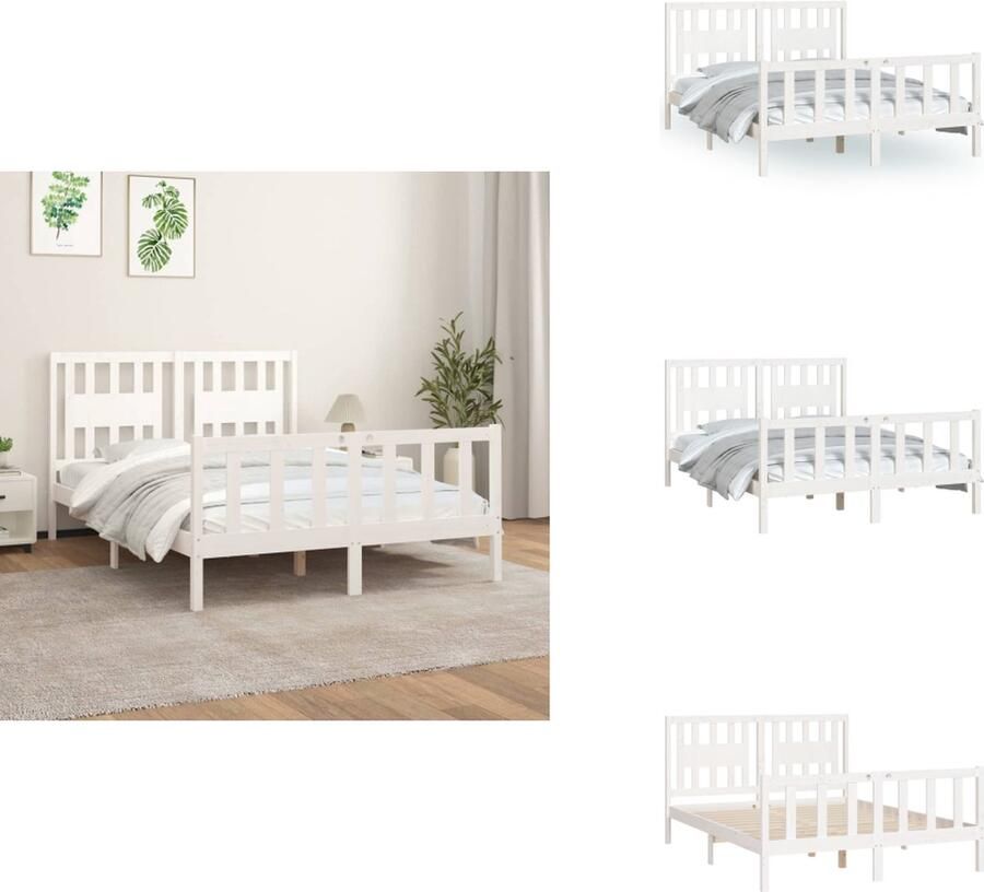 VidaXL Bedframe Bedframes Bed Bedombouw Bedframe met hoofdbord massief grenenhout wit 120x200 cm