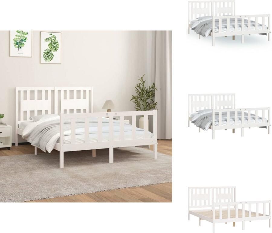 VidaXL Bedframe Bedframes Bed Bedombouw Bedframe met hoofdbord massief grenenhout wit 120x200 cm - Foto 2