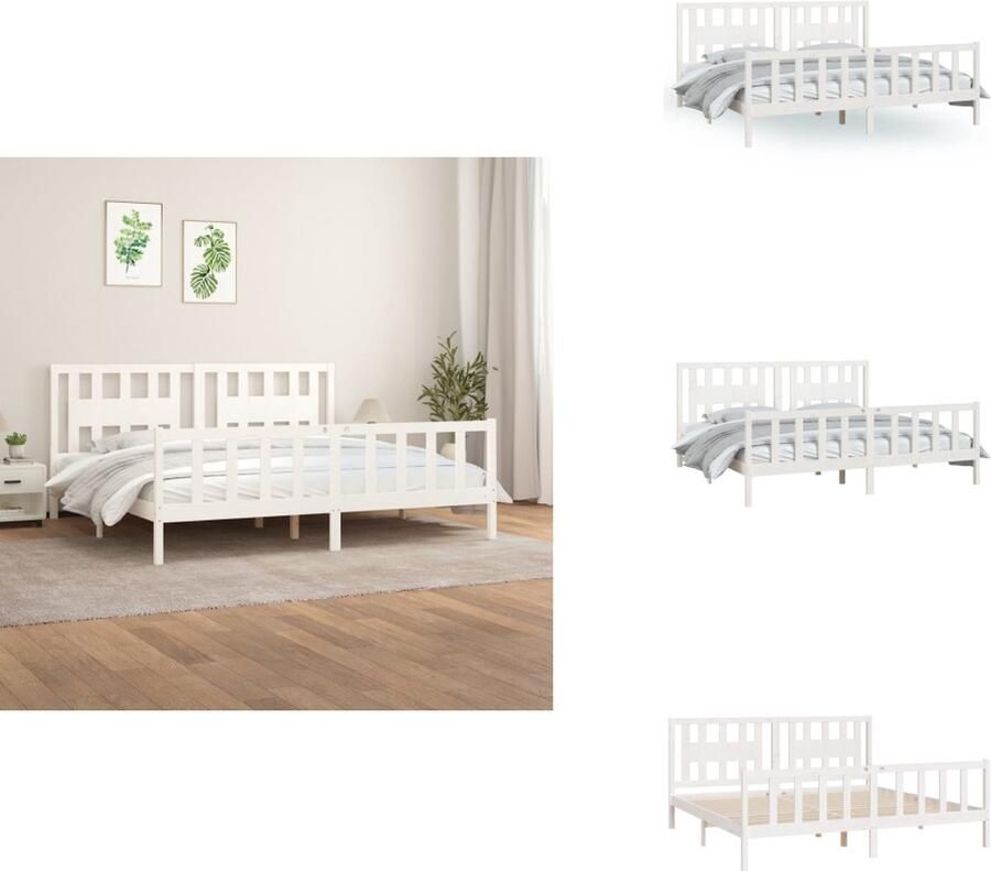 VidaXL Bedframe Bedframes Bed Bedombouw Bedframe met hoofdbord massief grenenhout wit 180x200 cm