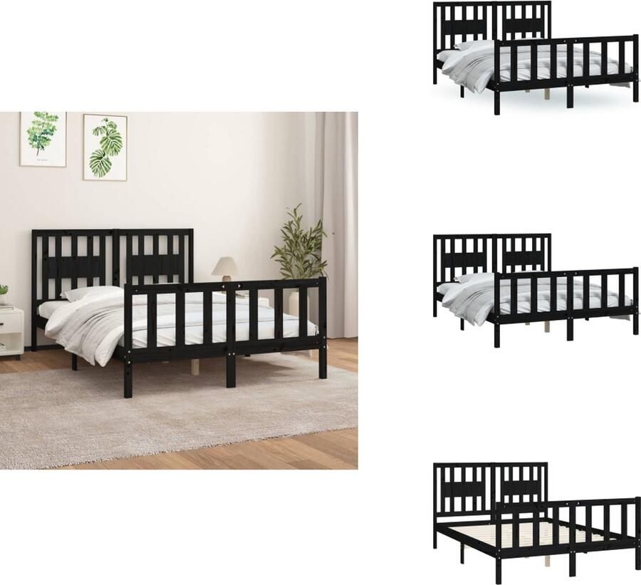 VidaXL Classic Zwarte Houten Bedframe 205.5 x 125.5 x 69.5 cm Massief Grenenhout Geen Matras Inbegrepen Bed