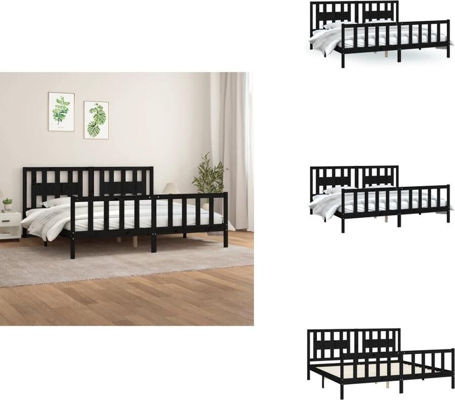 VidaXL Bedframe Bedframes Bed Bedombouw Bedframe met hoofdbord massief grenenhout zwart 200x200 cm