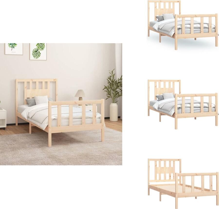 VidaXL Bedframe Bedframes Bed Bedombouw Bedframe met hoofdbord massief hout 90x200 cm