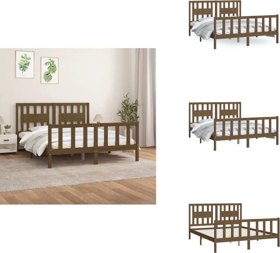VidaXL Bedframe Bedframes Bed Bedombouw Bedframe en hoofdbord hout honingbruin 150x200 cm 5FT King Size