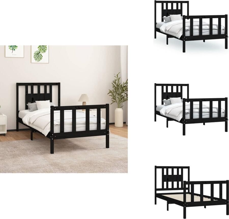 VidaXL Houten Bedframe Zwart 205.5 x 95.5 x 69.5 cm Massief grenenhout Hoofdeind Geschikte matras- 90 x 200 cm Bed