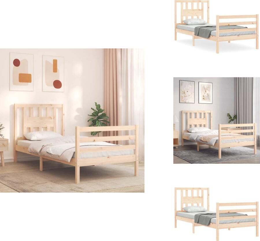 VidaXL Bedframe Bedframes Bed Eenpersoonsbed Bedframe met hoofdbord massief hout 2FT6 Small Single - Foto 2