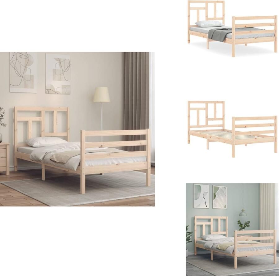 VidaXL Massief Grenenhouten Bedframe Grenenhout 195.5 x 95.5 x 100 cm Multiplex Lattenbodem Bed
