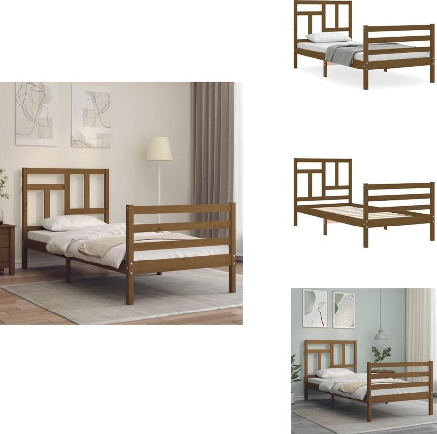 VidaXL Bedframe Bedframes Bed Eenpersoonsbed Bedframe met hoofdbord massief hout honingbruin 90x200 cm