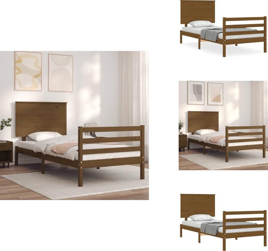 VidaXL Bedframe Bedframes Bed Eenpersoonsbed Bedframe met hoofdbord massief hout honingbruin 90x200 cm