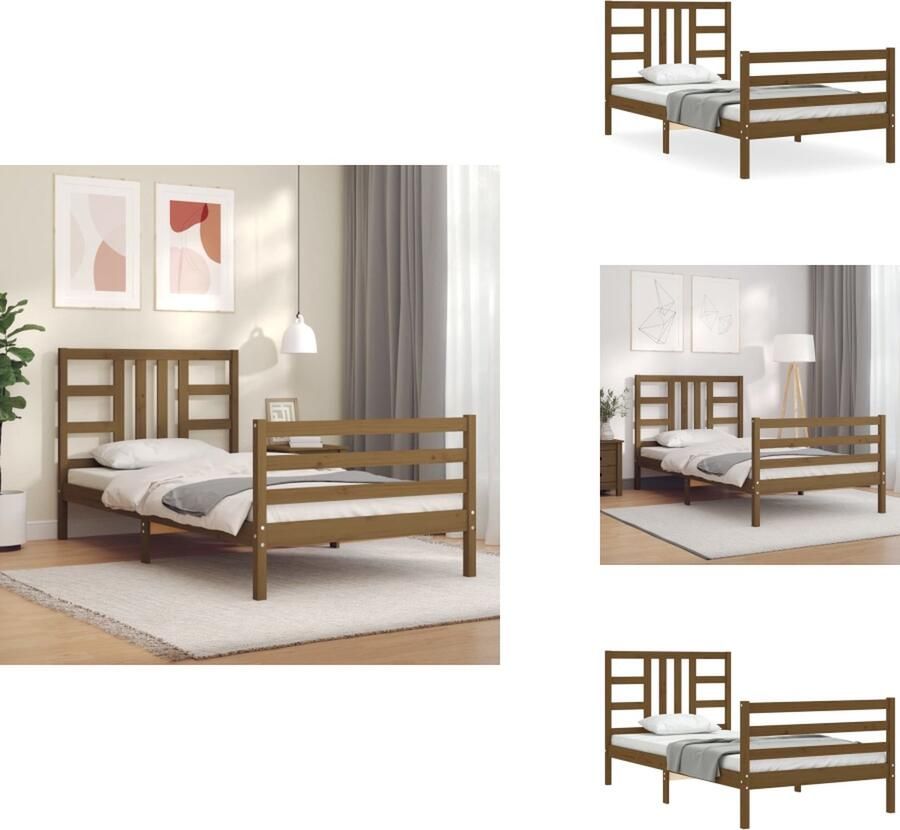 VidaXL Bedframe Bedframes Bed Eenpersoonsbed Bedframe met hoofdbord massief hout honingbruin 90x200 cm