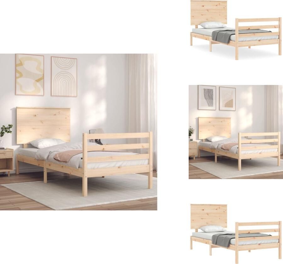 VidaXL Bedframe Massief Grenenhout 195.5 x 95.5 x 82.5 cm Multiplex lattenbodem Functioneel hoofd- en voeteneinde Bed