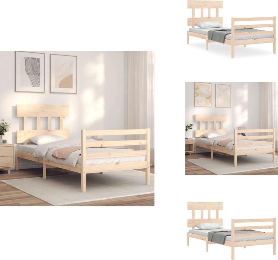 VidaXL Bedframe Bedframes Bed Eenpersoonsbed Bedframe met hoofdbord massief hout 3FT Single
