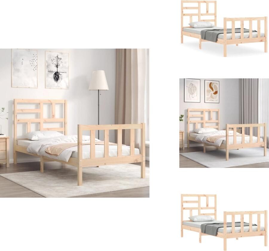VidaXL Bedframe Bedframes Bed Eenpersoonsbed Bedframe met hoofdbord massief hout 3FT Single