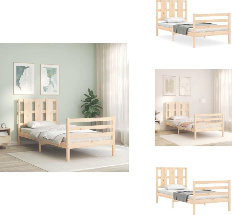 VidaXL Bedframe Bedframes Bed Eenpersoonsbed Bedframe met hoofdbord massief hout 3FT Single