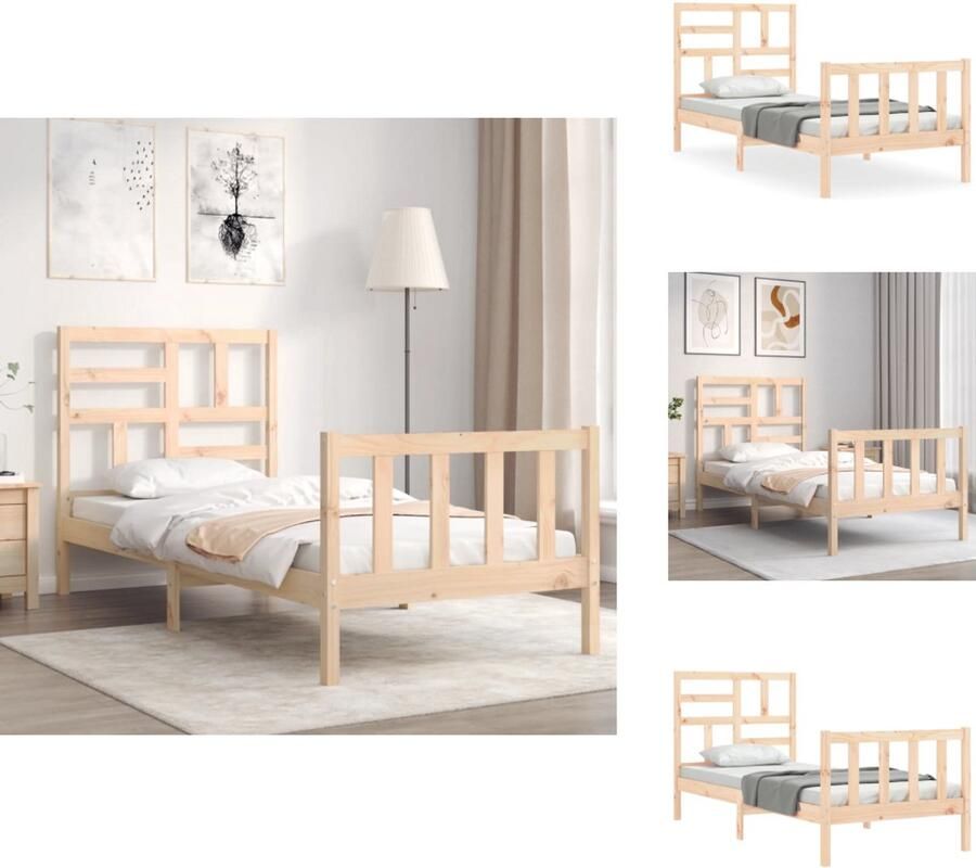 VidaXL Bedframe Bedframes Bed Eenpersoonsbed Bedframe met hoofdbord massief hout 3FT Single - Foto 2