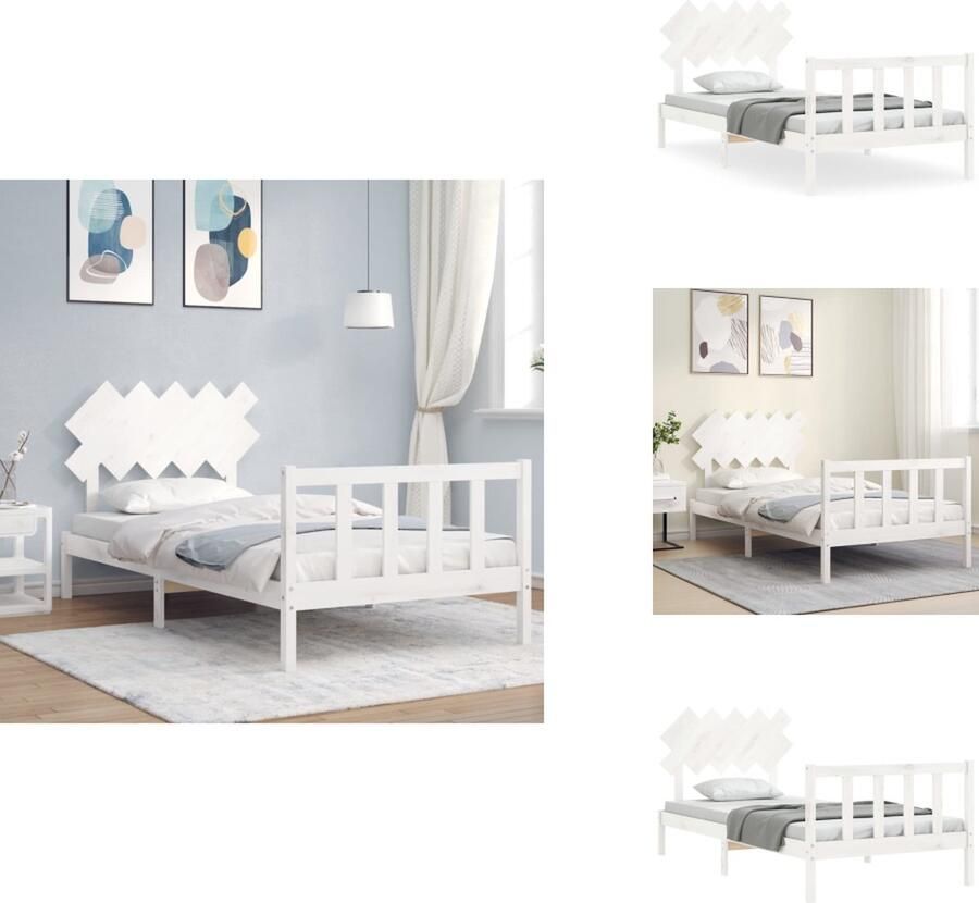 VidaXL Bedframe Bedframes Bed Eenpersoonsbed Bedframe zonder matras massief grenenhout wit 140x200 cm - Foto 2