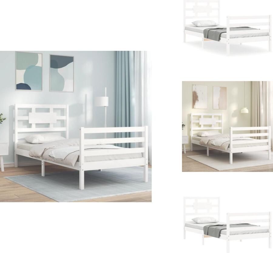 VidaXL Bedframe Bedframes Bed Eenpersoonsbed Bedframe zonder matras massief grenenhout wit 140x200 cm - Foto 6