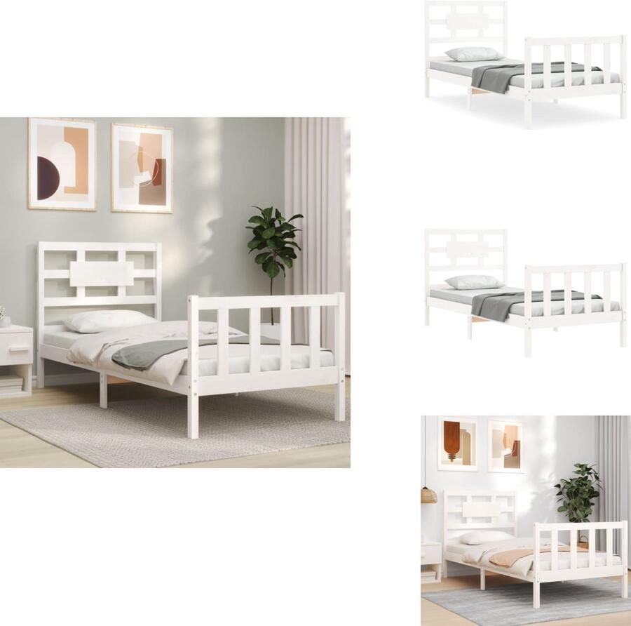 VidaXL Massief grenenhouten bedframe wit 205.5x105.5x100cm (LxBxH) multiplex lattenbodem geen matras inbegrepen Bed
