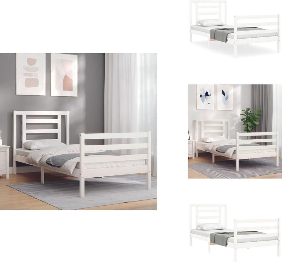 VidaXL Bedframe Bedframes Bed Eenpersoonsbed Bedframe zonder matras massief grenenhout wit 140x200 cm - Foto 8