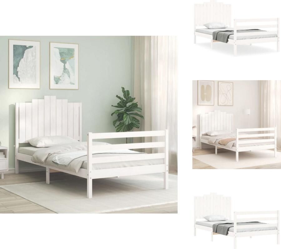 VidaXL Bedframe Bedframes Bed Eenpersoonsbed Bedframe met hoofdbord massief hout wit 100x200 cm