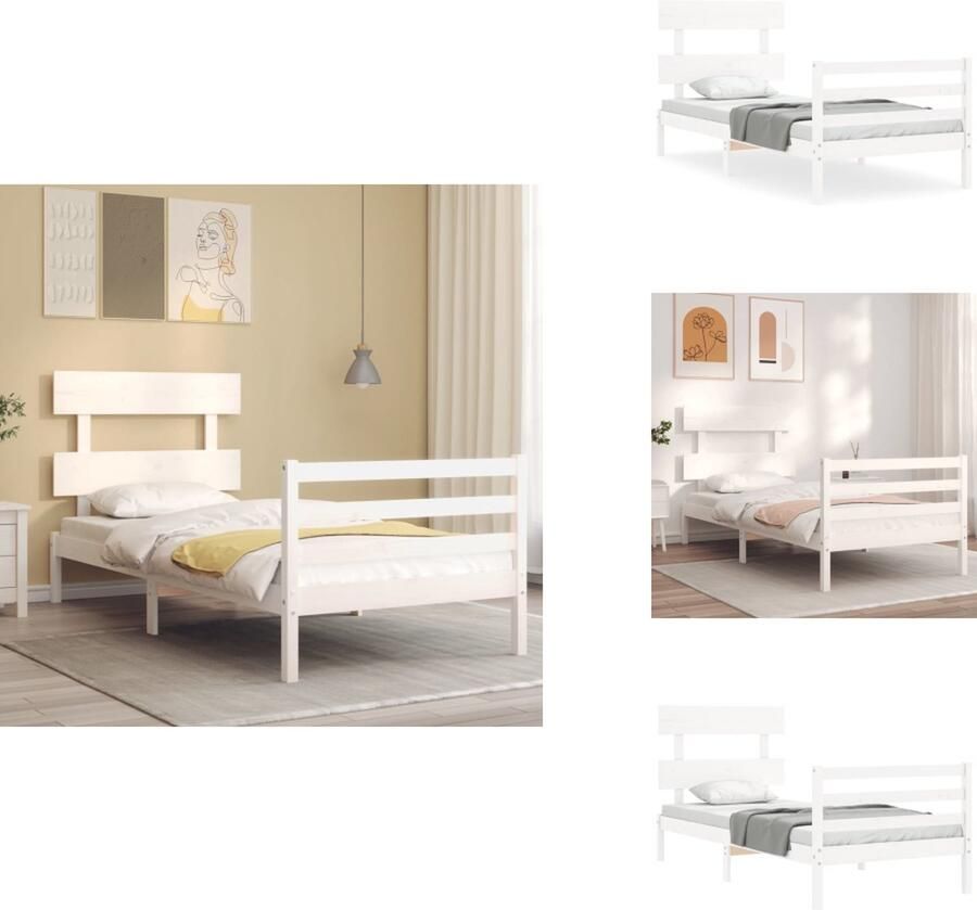 VidaXL Bedframe Bedframes Bed Eenpersoonsbed Bedframe met hoofdbord massief hout wit 90x200 cm