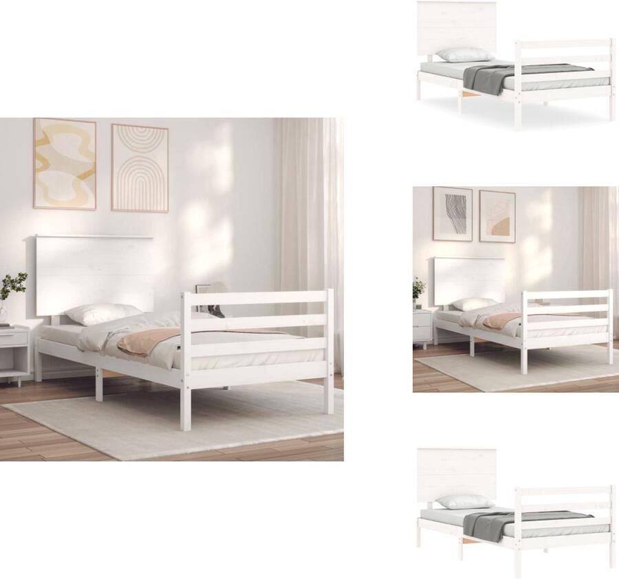 VidaXL Bedframe Wit Massief Grenenhout 205.5 x 95.5 x 82.5 cm Geschikt voor 90 x 200 cm matras Montage vereist Bed