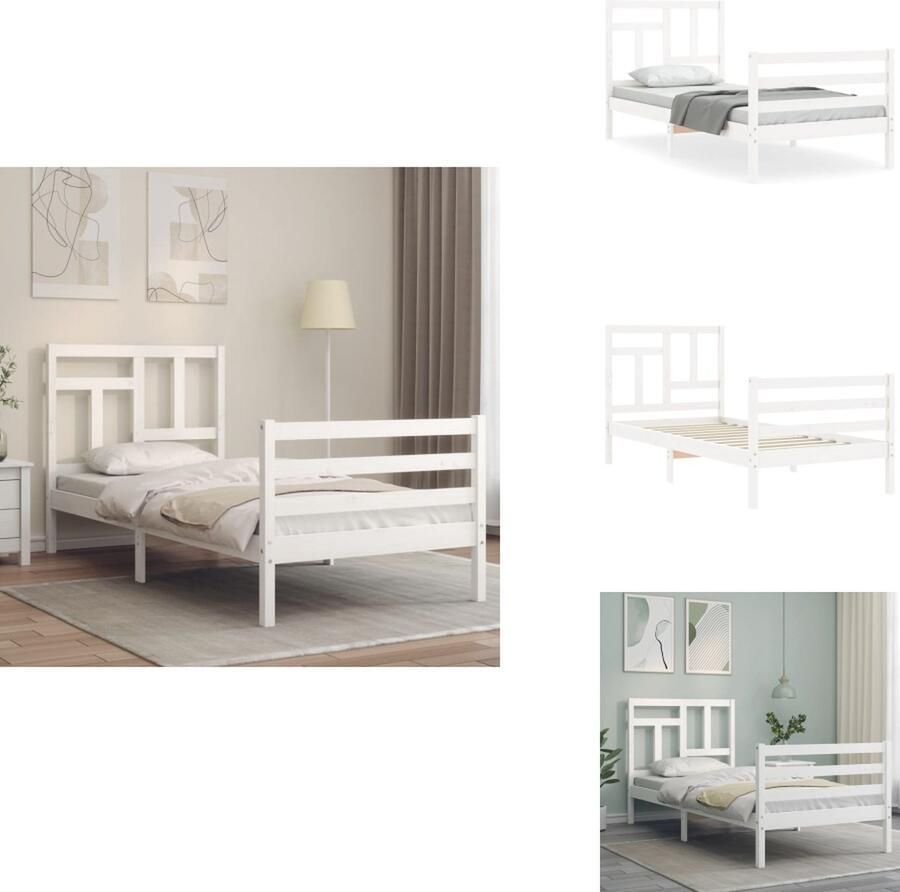VidaXL Bedframe Massief Grenenhout Single Functioneel hoofd- en voeteneinde Wit 205.5 x 95.5 x 100 cm Bed