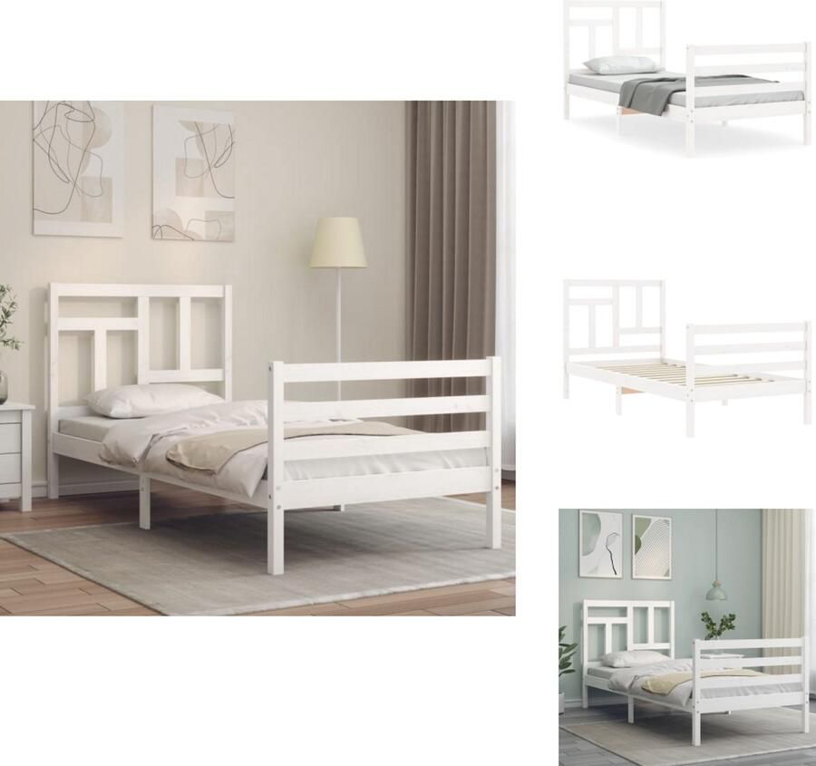 VidaXL Bedframe Massief Grenenhout Single Functioneel hoofd- en voeteneinde Wit 205.5 x 95.5 x 100 cm Bed - Foto 2