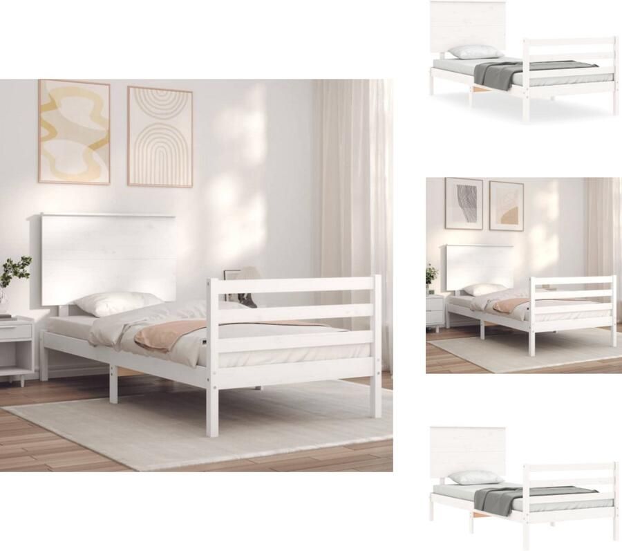 VidaXL Bedframe Wit Massief Grenenhout 205.5 x 95.5 x 82.5 cm Geschikt voor 90 x 200 cm matras Montage vereist Bed - Foto 2
