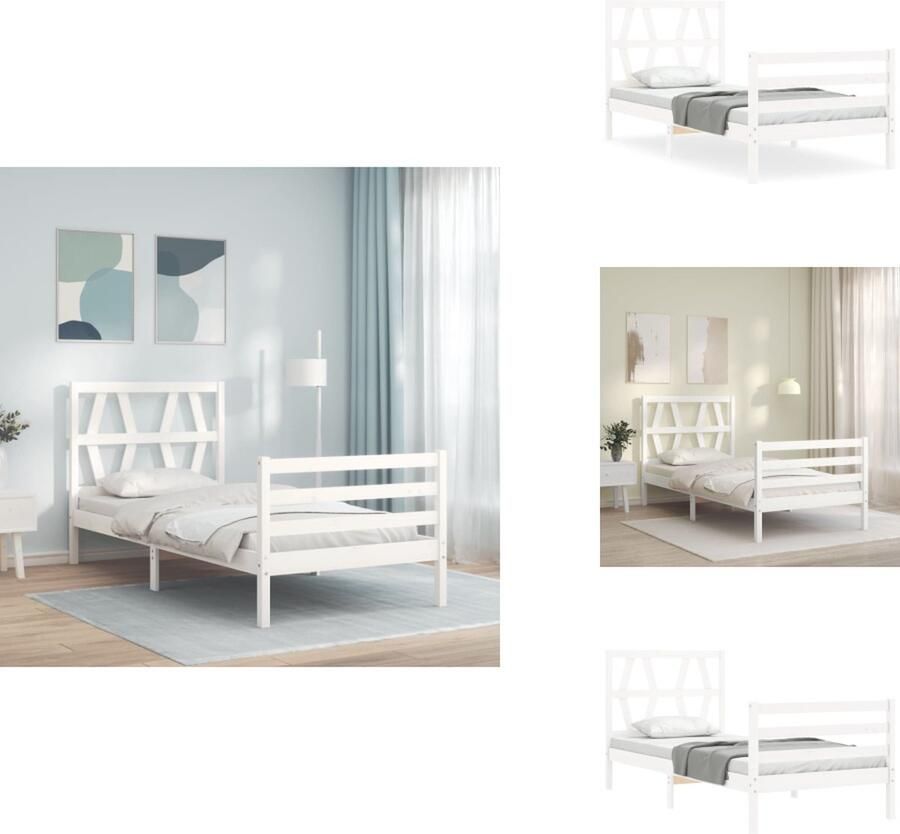 VidaXL Bedframe Bedframes Bed Eenpersoonsbed Bedframe met hoofdbord massief hout wit 90x200 cm