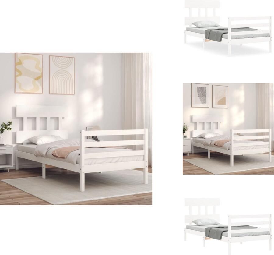 VidaXL Bedframe Bedframes Bed Eenpersoonsbed Bedframe met hoofdbord massief hout wit 3FT Single