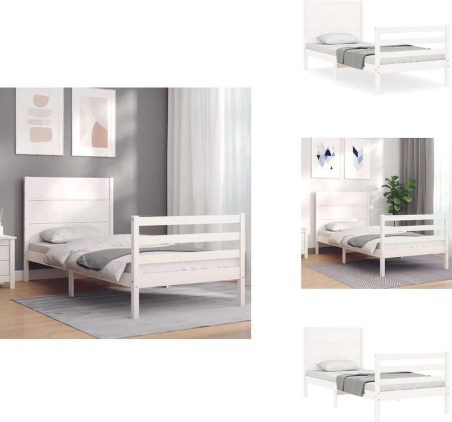 VidaXL Bedframe Bedframes Bed Eenpersoonsbed Bedframe met hoofdbord massief hout wit 2FT6 Small Single