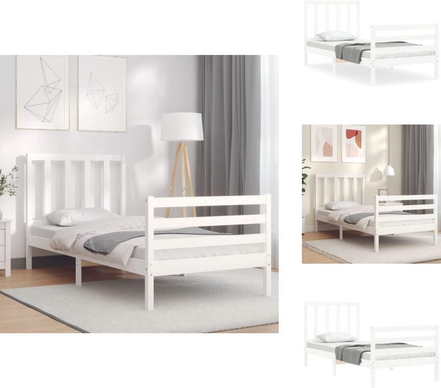 VidaXL Bedframe Bedframes Bed Eenpersoonsbed Bedframe met hoofdbord massief hout wit