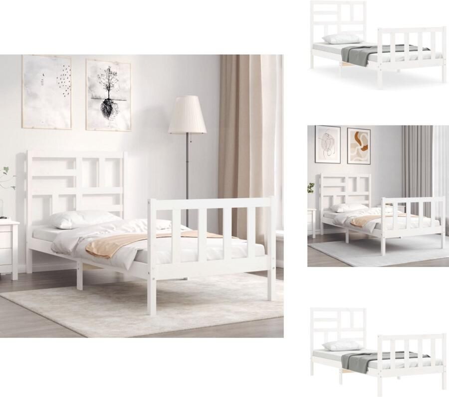 VidaXL Bedframe Bedframes Bed Eenpersoonsbed Bedframe met hoofdbord massief hout wit